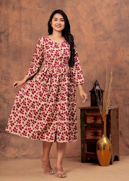 Women's Festive Berry Purple Printed Anarkali Gown with Intricate Zari Work & Embellished Yoke – Perfect for Traditional & Celebration Wear