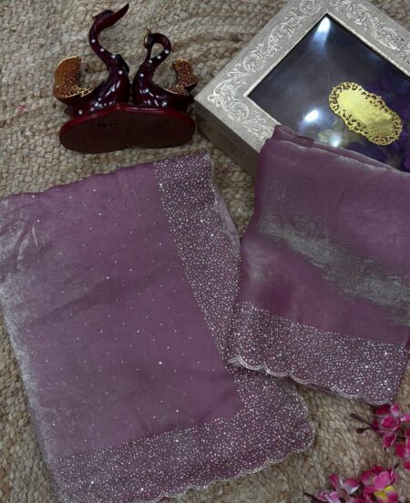 Women's Luxurious Shimmering Grey Organza Saree with Intricately Embroidered Black Blouse - Perfect for Festive & Evening Wear